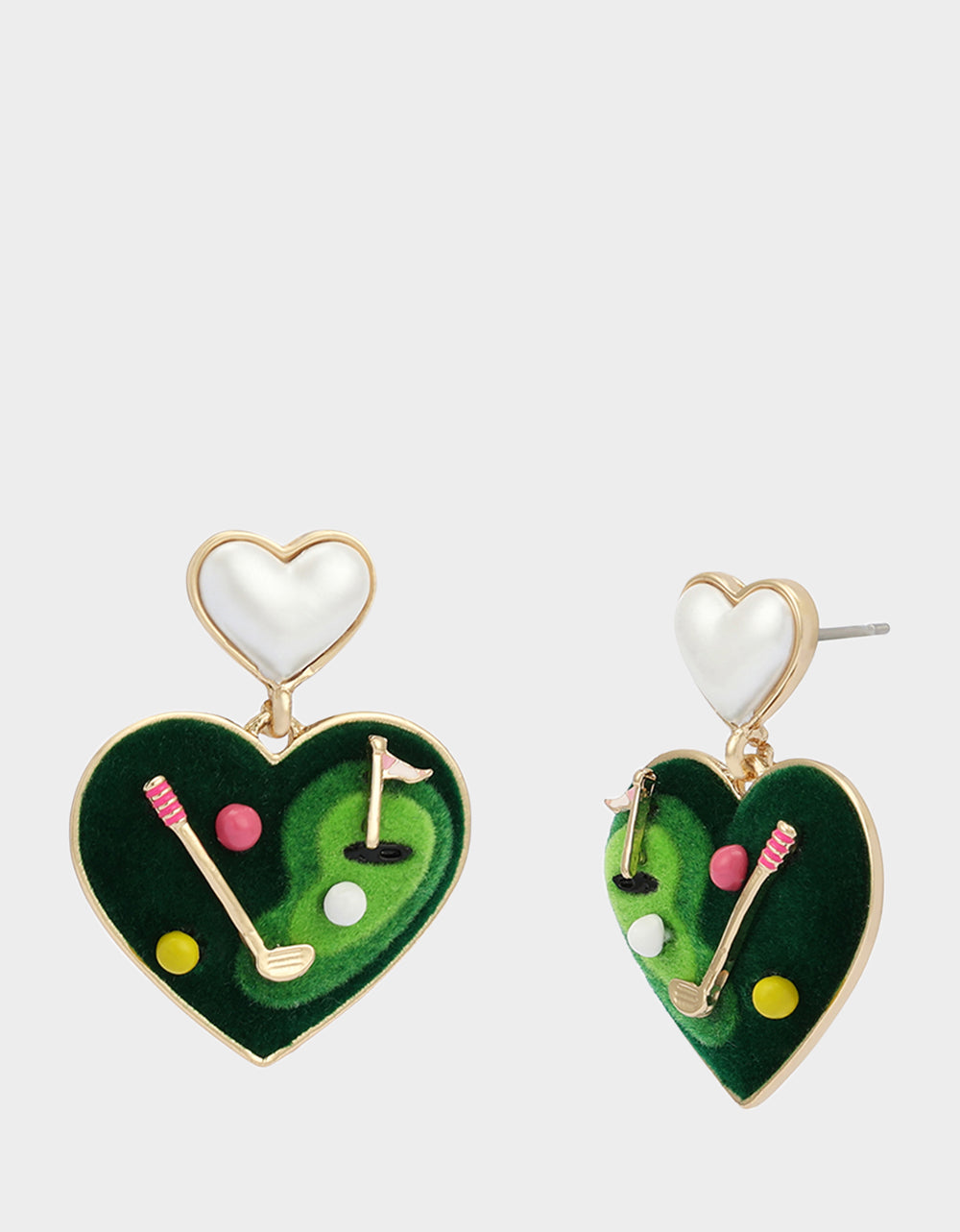HEART GOLF DOUBLE DROP EARRINGS GREEN