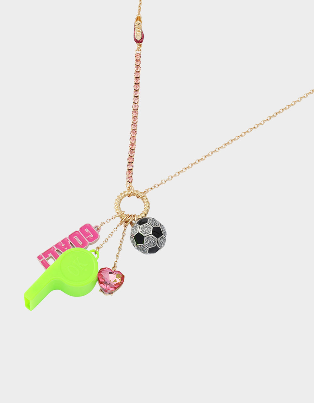 SOCCER CHARM LONG PENDANT NECKLACE PINK - Image 2