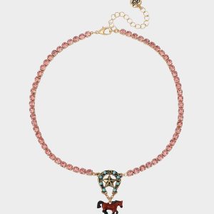 HORSE SHORT PENDANT NECKLACE BROWN