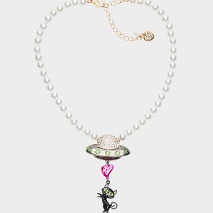 BEAM ME UP STARSHIP & CAT CHARM PENDANT NECKLACE MULTI
