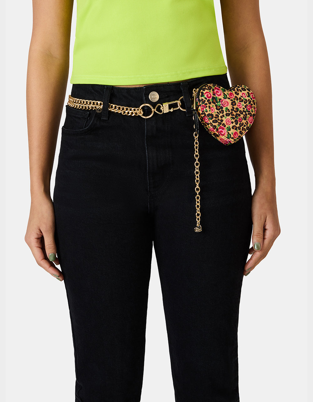 PRINTED HEART CHAIN BELT BLACK - Image 3
