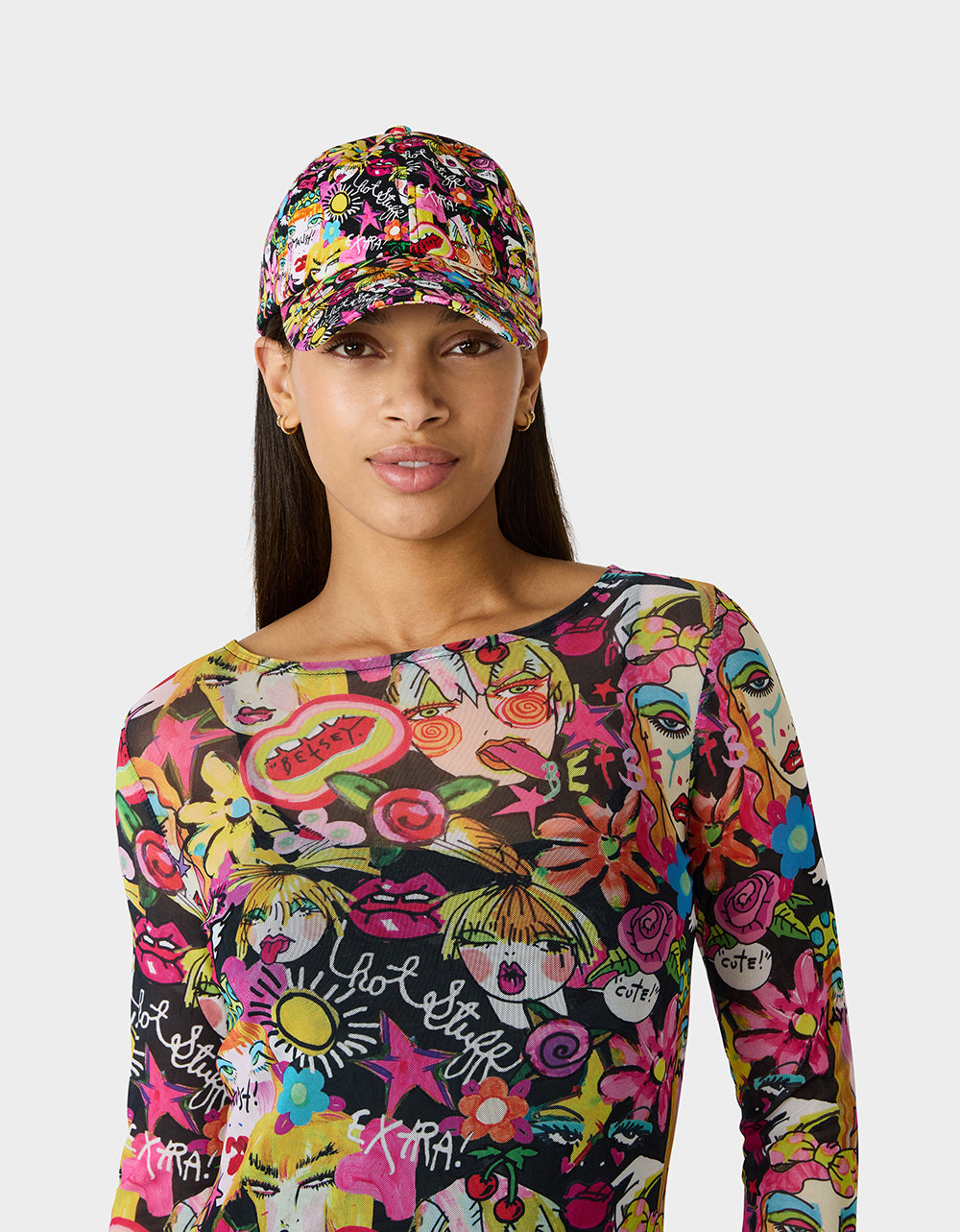 PRINTED BASEBALL HAT WITH BOW TIE BLACK MULTI - Image 5