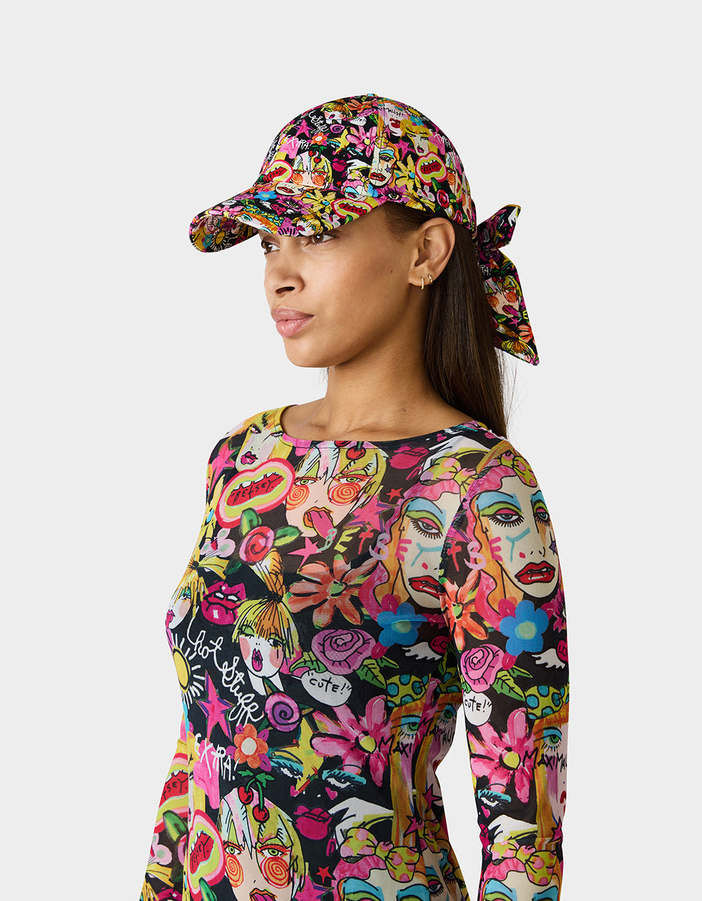 PRINTED BASEBALL HAT WITH BOW TIE BLACK MULTI - Image 6