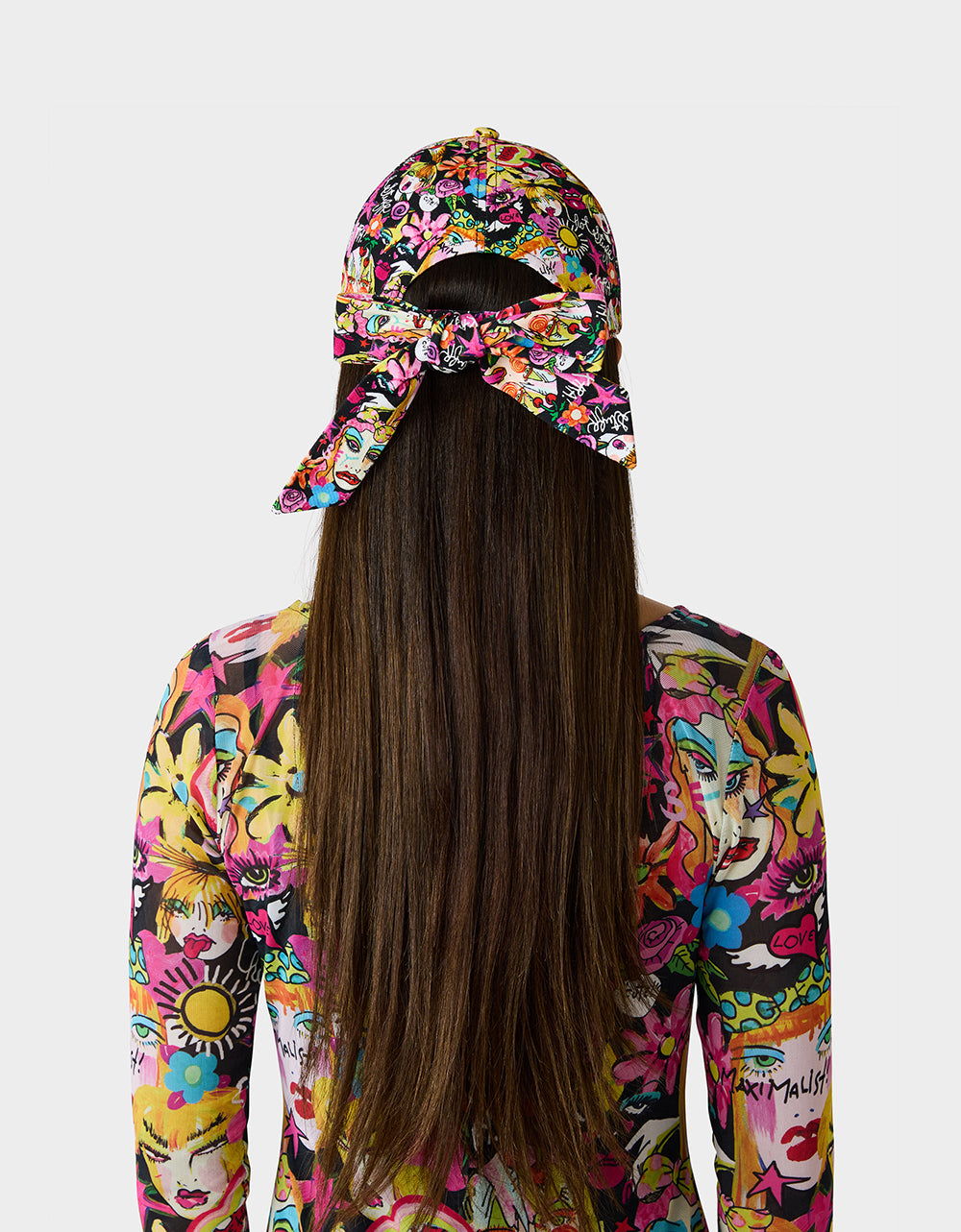 PRINTED BASEBALL HAT WITH BOW TIE BLACK MULTI - Image 7