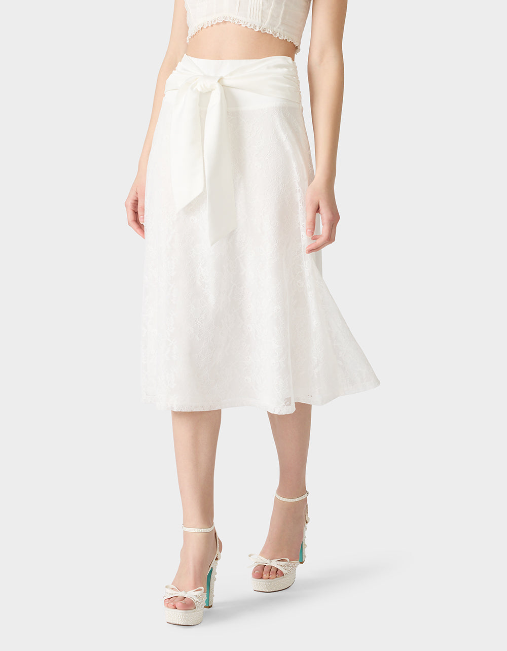 TIE ME LACE MIDI SKIRT WHITE - Image 4