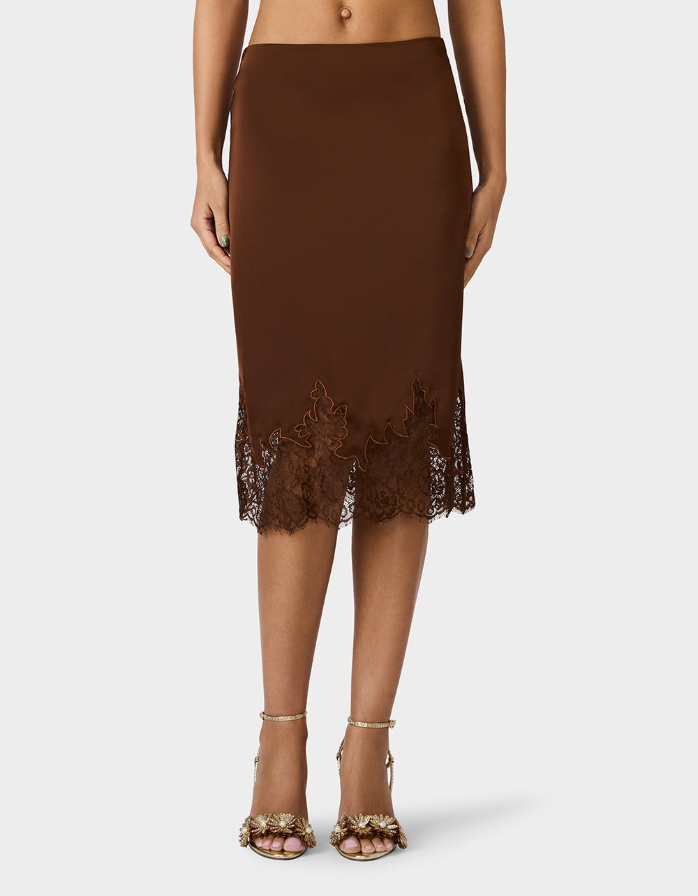 LACE SLIP SKIRT BROWN - Image 3