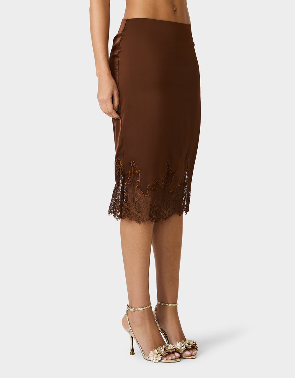 LACE SLIP SKIRT BROWN - Image 4
