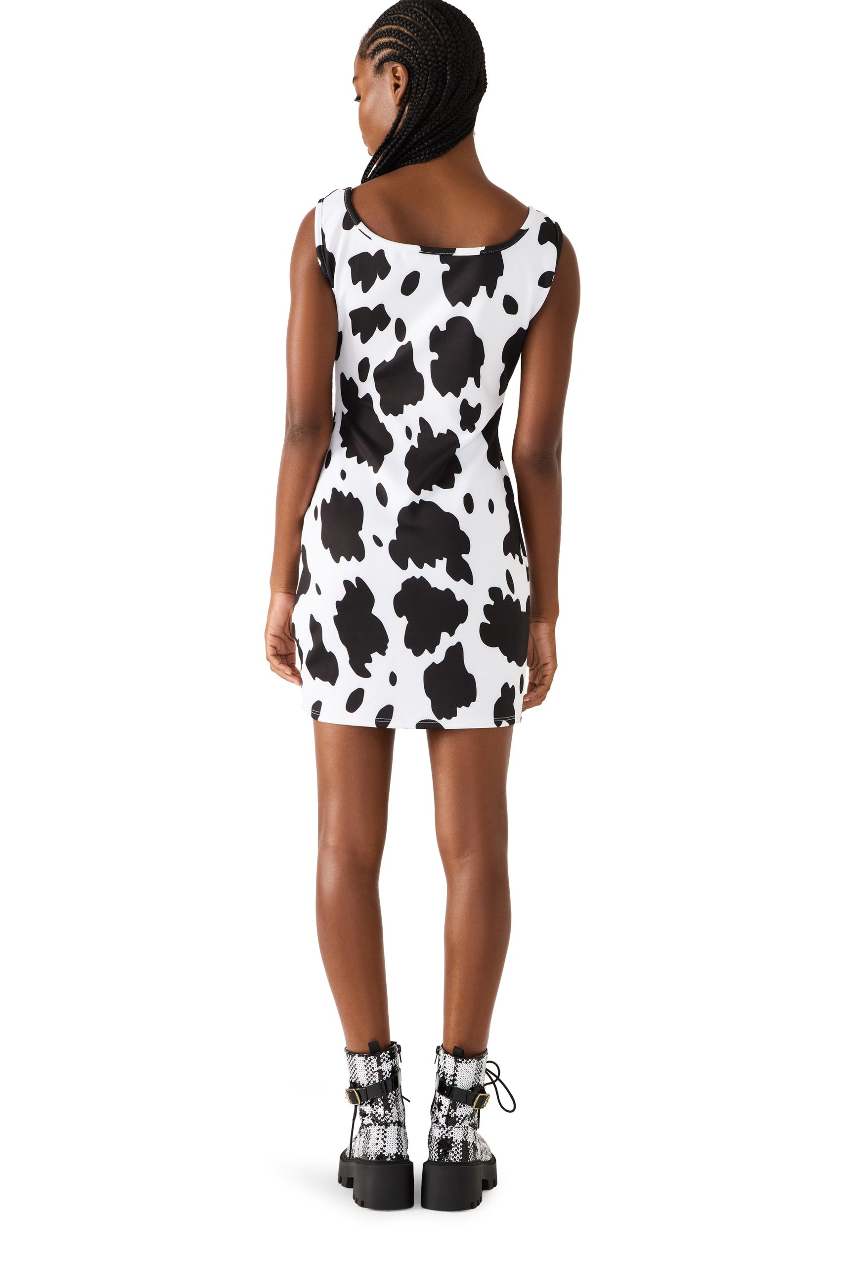 BETSEY COW PRINT DRESS BLACK/WHITE - Image 5