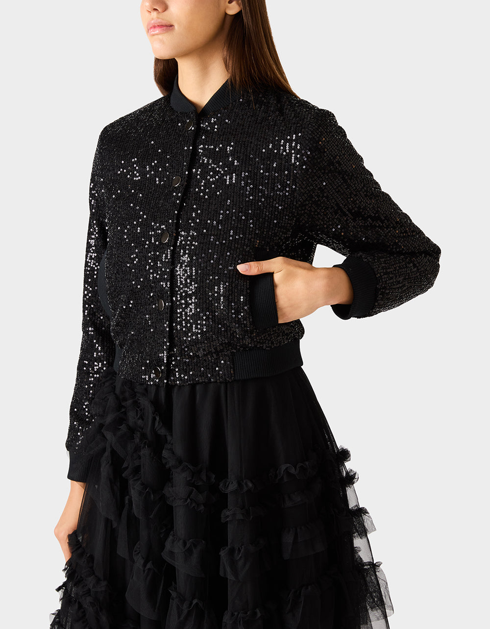 GLITTERATI BOMBER JACKET BLACK SEQUIN - Image 4