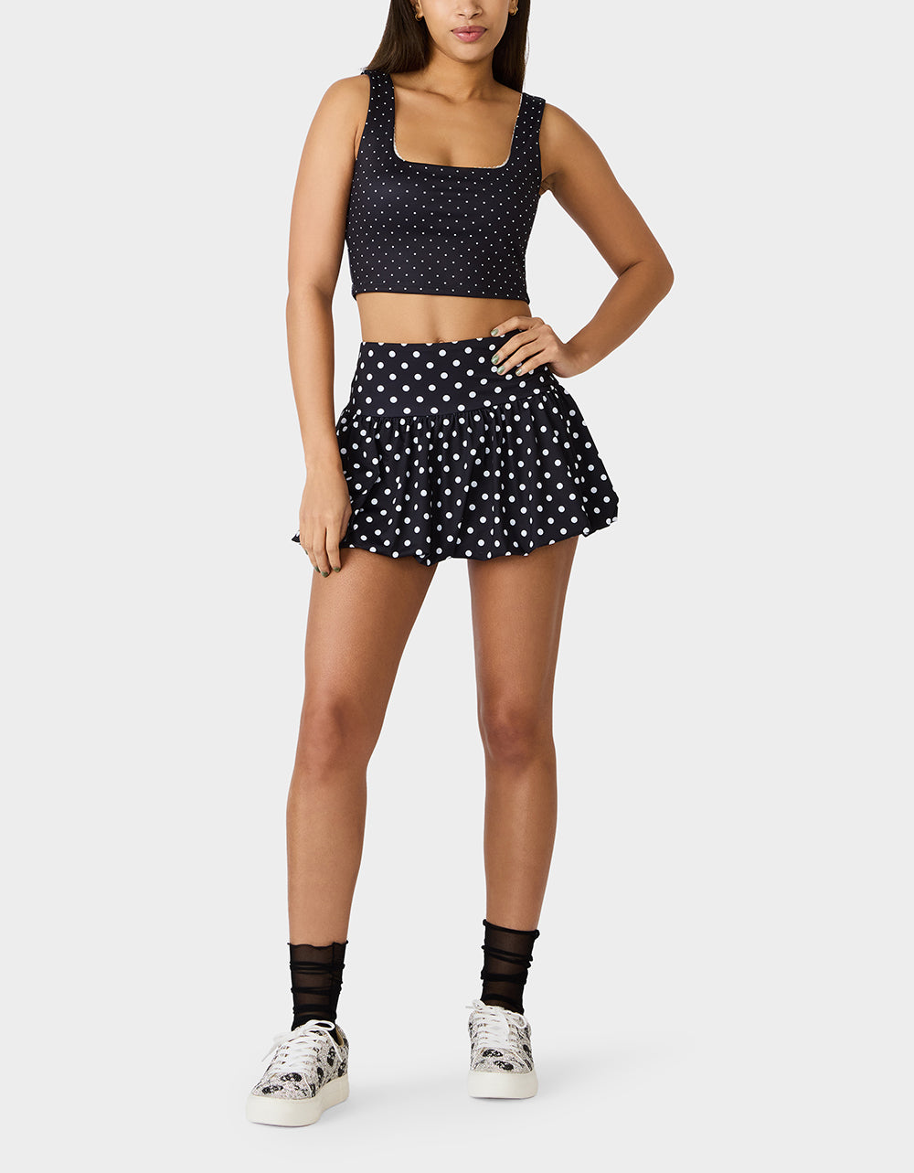 POLKA DOT PRINT CROP TOP TANK BLACK MULTI - Image 7