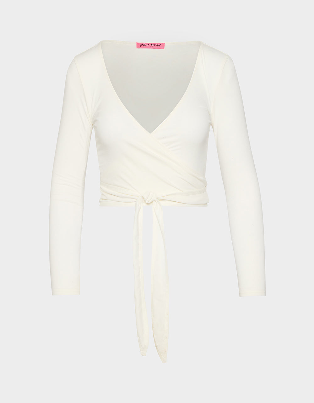 LONG SLEEVE V NECK WRAP TOP WHITE - Image 2