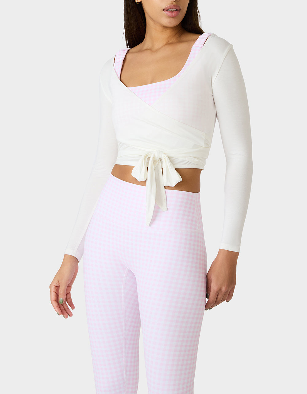 LONG SLEEVE V NECK WRAP TOP WHITE - Image 6