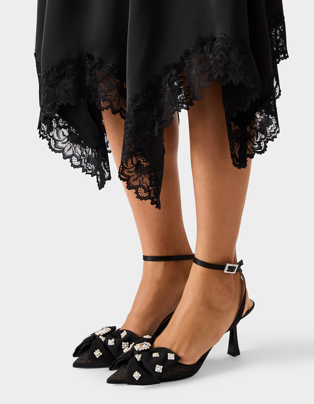 LACE SLIP MIDI SKIRT BLACK - Image 6