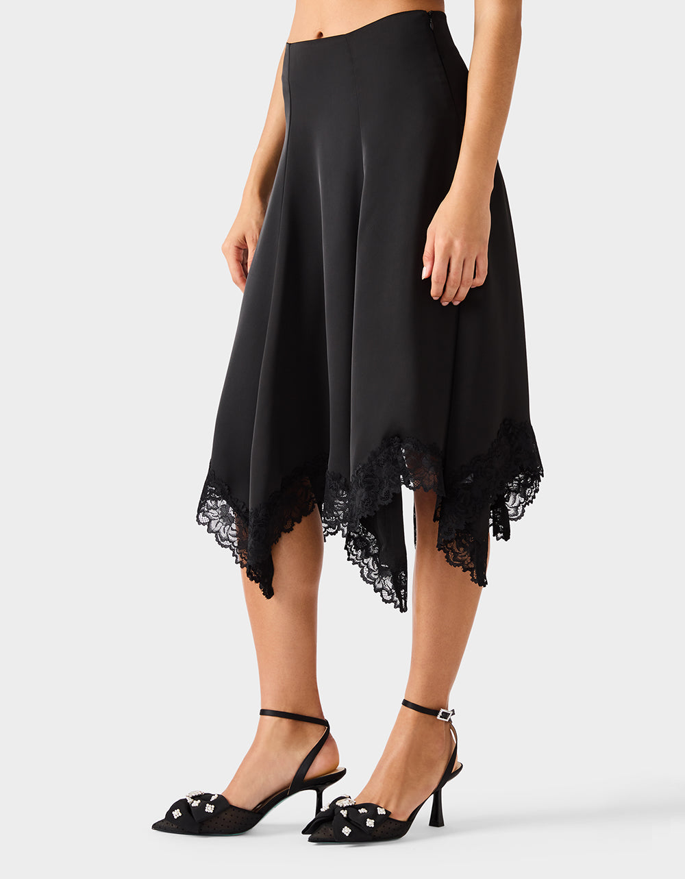 LACE SLIP MIDI SKIRT BLACK - Image 4