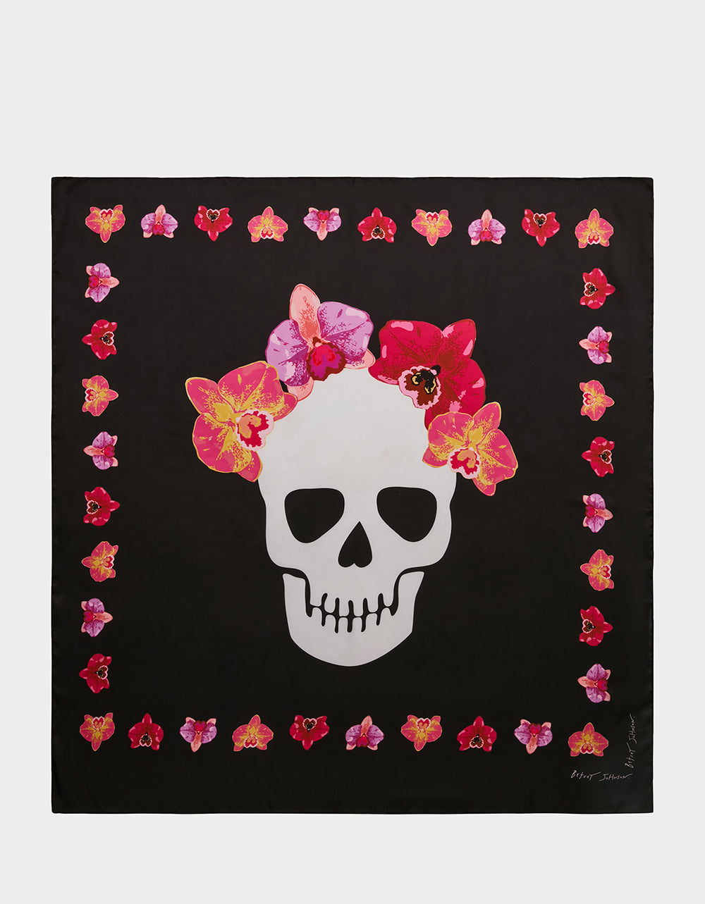 FLORAL SKULL SQUARE 35 X 35 SCARF BLACK - Image 3