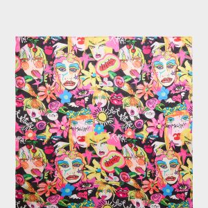 BETSEY'S ART SATINE SQUARE SCARF 35x35 BLACK MULTI